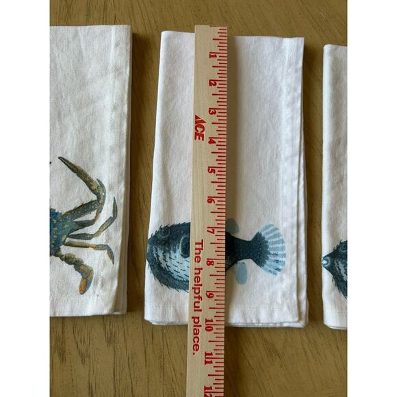 5 Pottery Barn Playa Sea Life Napkins Octopus Crab Puffer Fish 20 " Linen Beach - Picture 8 of 11